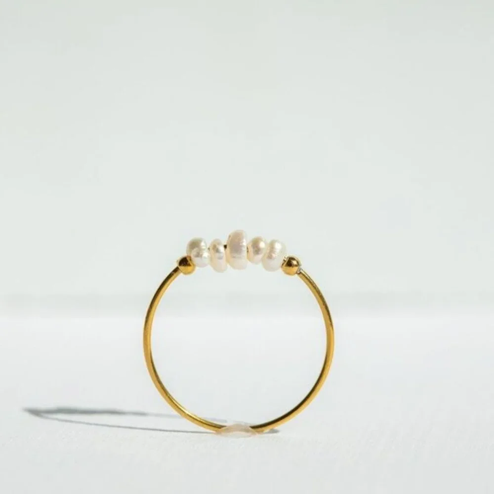 Dainty Pearl Ring Freshwater Pearl Gold Ring Waterproof Gold Ring Stacking Ring